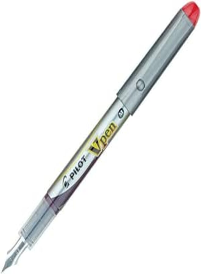 Pilot VPen Disposable Fountain Pen Silver Barrel 0.58 mm Tip - Red, Single Pen